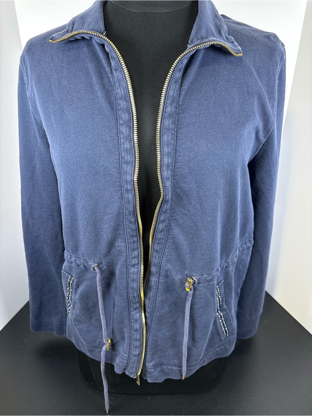 Jones New York Navy Zip-Up Utility Jacket with Drawstring